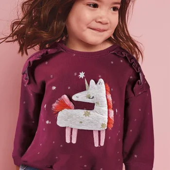 Mažai Specialistė Baby Girl Drabužiai Bamblys 2020 Naujas Žiemos Medvilnės Vienaragis Aplikacijos Palaidinukė Vynas Raudonas Džemperis Vaikams 2-7 Metų