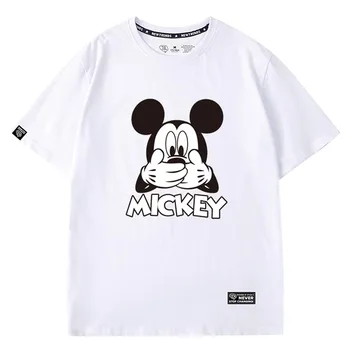 Disney Stilingas Mickey Mouse Užrištomis Akimis Burną Animacinių Filmų Spausdinimo O-Kaklo Megztinis Trumpomis Rankovėmis T-Shirt Mados Tee Moterims Topai 5 Spalvų