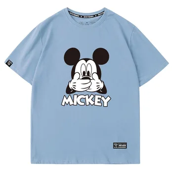 Disney Stilingas Mickey Mouse Užrištomis Akimis Burną Animacinių Filmų Spausdinimo O-Kaklo Megztinis Trumpomis Rankovėmis T-Shirt Mados Tee Moterims Topai 5 Spalvų