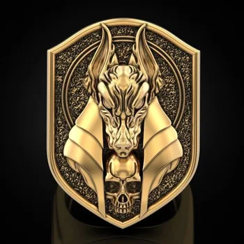 Vyrų Derliaus 925 Silver Wolf Galvos Įstaiga, 18k Auksu Žiedas Dovana Šaliai, Papuošalai Didmeninė Žiedas