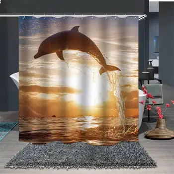 Delfinų 3D Ranka-dažytos trimatis Poliesteris atsparus Vandeniui Sustorėjimas Dušo Užuolaidos Home Hotel Vonios kambarys Dekoro Su Kabliukais