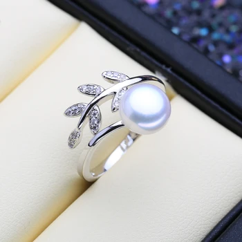 FENASY Natūralių Gėlavandenių Perlų Žiedai Moterims Bohemijos Lapų 925 Sterlingas Sidabro Žiedas Papuošalų CZ Kubinių Zirconia Žiedas