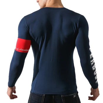 Naujas Medvilnės Vyrų Marškinėliai Suspaudimo Minkštas Fitneso Rashguard Long Sleeve T-Shirt Mens Undershirt Slim Sporto Viršūnės Tees Drabužiai