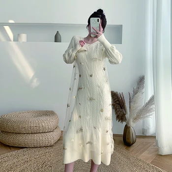 2020 Naujų Rudenį Europos Stiliaus Džemperis Moterims Ilgomis Rankovėmis Suknelė Minkšta Lanksti Megzti Ilgas Moterų Kietas Megztinis Megztinis Drabužiai