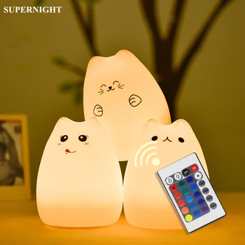 Katė Naktį LED Šviesos Palieskite Jutiklį Nuotolinio Valdymo Spalvinga USB Įkrovimo Silikono Miegamojo, Naktiniai staleliai, Lempa Vaikams, Vaikams Baby