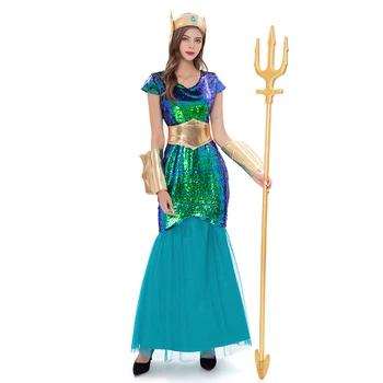 Umorden Moterys Jūros Sirena Undinė Karalienės Kostiumai, vyriški Poseidonas Kostiumai Fantasia Helovinas Puras užgavėnių Karnavalas puošniai Apsirengti
