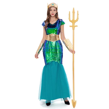 Umorden Moterys Jūros Sirena Undinė Karalienės Kostiumai, vyriški Poseidonas Kostiumai Fantasia Helovinas Puras užgavėnių Karnavalas puošniai Apsirengti