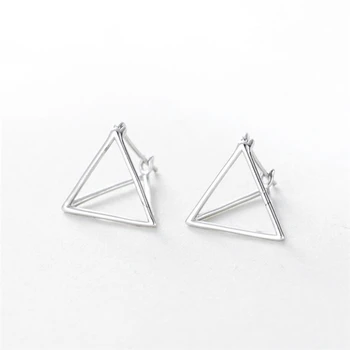 Korėjos Minimalistinė Geometrinių trimatis Trikampio Alergijos 925 Sterlingas Sidabro Temperamento Moteris Stud Auskarai SEA352