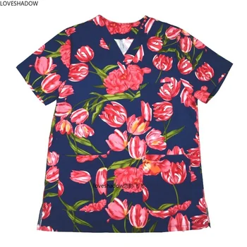 Moterų Mados Tulpės Gėlių Spausdinti Krūmynai VIRŠUJE Elastinga Marškinėliai