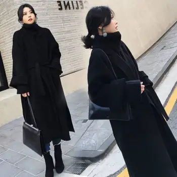 Plus Size Purus Vilnos Mišinys, Paltai Moterims Korėjos Mados Kietas Ilgi Paltai 2019 M. Rudenį, Žiemą Naujas Lady Elegantiškas Su Diržo Streetwear