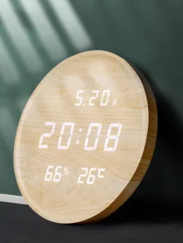 LED Skaitmeninio Medienos Sieninis Laikrodis Daugiafunkcinis Temperatūros ir Drėgmės Elektroninis Laikrodis 24 Arba 12 Valandų Rodymo Mediniai Sieniniai Laikrodžiai