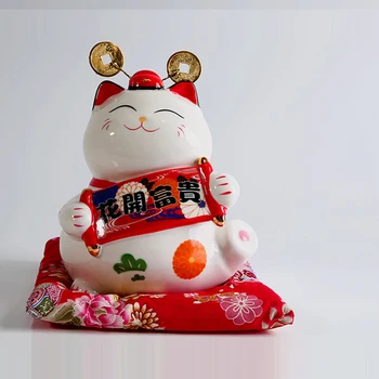 6 colių Keramikos Maneki Neko Ornamentu Pasisekė Katė Pinigų Lauke Likimo Katės Piggy Bank Feng Shui Statulėlės Namų Dekoro Statulėlės