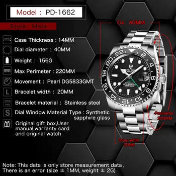 40mm PAGANI DIZAINO Black Dial Šviesos Safyro Stiklo Keramikos Bezel GMT Automatinė Mens Watch Prabangių Prekės ženklų Top Mechaniniai Laikrodžiai