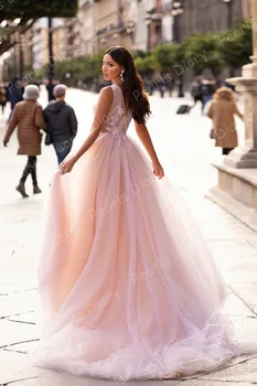 Rožinė Linija Boho Vestuvių Suknelė Iki 2021 M. Nėrinių Appliques Vien O Kaklo Mygtuką Iliuzija Nuotakos Suknelės, Nuotakų Suknelės, Vestidos De Novia