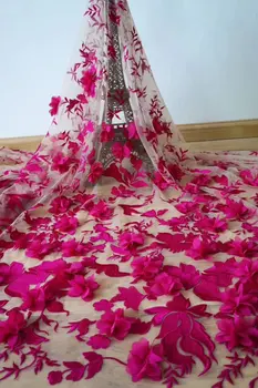RAUDONA sunkiųjų siuvinėjimo nėrinių audinys su 3d gėlių super subtilus Fancy dress vėliau kaip vestuvių prancūzijos Afrikos nėrinių Sijonas sūpynės,
