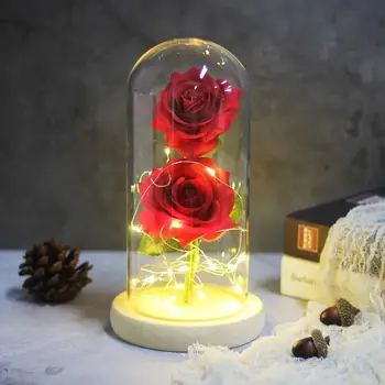 LED Amžinąjį Gėlių Dvigubai Išaugo Dome Light Iki Grožio ir Žvėrys Pakilo Į Kolbą Valentino Diena, Gimtadienis, Kalėdos Dovanų