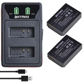 Batmax LP-E12 LPE12 Baterija akku+LED Dual Įkroviklį su C Tipo Uosto ir USB Kabelis Canon EOS M50, EOS M100,100D Kiss X7 Rebel SL1