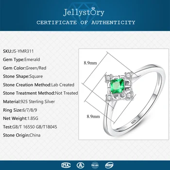 Jellystory Subtilus 925 Sterling Silver Lady Žiedas su Kvadrato formos žaliasis Smaragdas brangakmenio moterų Prabanga Fine Jewelry didmeninės