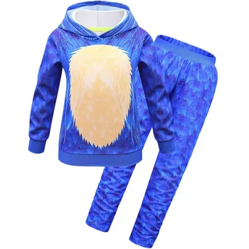 Mėlyna Sonic The Hedgehog Kostiumas Vaikų Žaidimo Veikėjas Cosplay Helovinas Kostiumas Vaikams Kaukė/Šukuosena Hoodies + kelnės