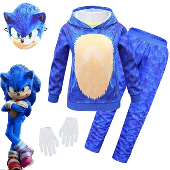 Mėlyna Sonic The Hedgehog Kostiumas Vaikų Žaidimo Veikėjas Cosplay Helovinas Kostiumas Vaikams Kaukė/Šukuosena Hoodies + kelnės