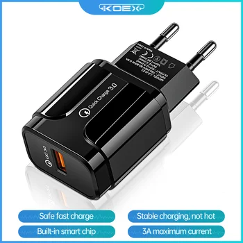 KOEX 3A Greitai Įkrauti 3.0 USB Įkroviklis ES Mobiliojo Telefono, Kroviklio Adapteris, skirtas 
