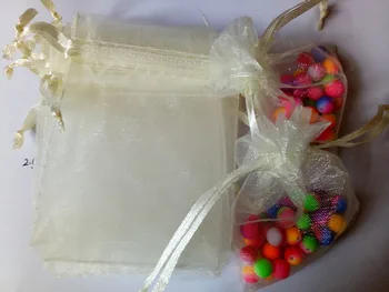 Karšto 100vnt smėlio spalvos Organza maišelį Raišteliu maišelis Vestuvių, gimtadienio, Kalėdų šalis, dovana, papuošalai pakuotės ekranas krepšiai prekes