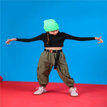 Amy Žalia Pilnas Kelnes Girl Hip-Hop Šokio Kostiumai Vaikams Etapo Rezultatus Drabužiai Vaikams, Drabužiai Mergaitėms, Džiazo Komplektai