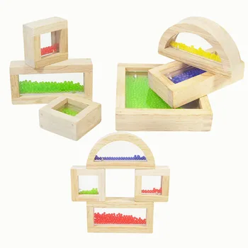 Kūdikių švietimo žaislas montessori mokymo medžiaga medinių jutimo blokai su karoliukais vaivorykštės spalvų kokybės akrilo blokai, 8 vnt.