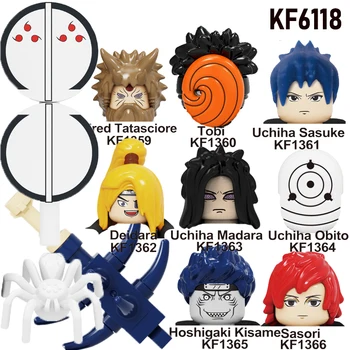 KF6118 Anime Narutoes Vienas Rinkinys 8/Vnt Blokai Uchiha Obito Hidan Kakuzu Konan Duomenys Galvos Plyta Žaislai Vaikams Dovanų