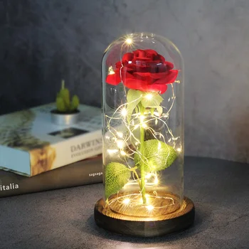 Dirbtinis Eternal Rose LED Šviesos Grožį Žvėrys Stiklo danga Kalėdinis Namų Dekoras Motinos Valentino Diena Naujųjų Metų Dovana