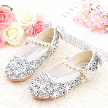 Naujas Crystal Bow Shoes Mergaičių Pavasario/Rudens Kalnų Krištolas Princesė Odiniai Batai Vaikams, Vaikų Šalis, Butai Šokių Vaikiška Avalynė 041