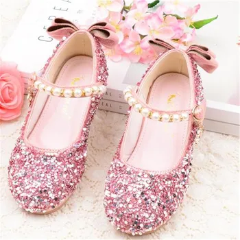 Naujas Crystal Bow Shoes Mergaičių Pavasario/Rudens Kalnų Krištolas Princesė Odiniai Batai Vaikams, Vaikų Šalis, Butai Šokių Vaikiška Avalynė 041