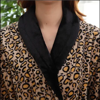 Leopardas Spausdinti Flanelė Mėgėjams Chalatai Skraiste Vyrų, Moterų, Naktį Suknelė Tirštėti Koralų Vilnos Pižama Sleepwear Lounge Kimono Feminino