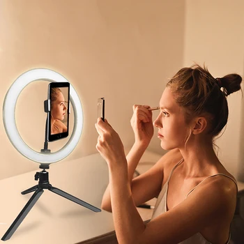 LED Šviesos Žiedas Su Mini Trikojis Stovas Pritemdomi Fotografijos Studijoje Ringlights Selfie Lempos 