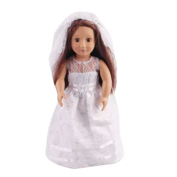 18 colių Mergaičių lėlės drabužiai Princesė balta vestuvinė suknelė + šalikas Amerikos naujas gimęs sijonas žaislai tinkami 43 cm kūdikių lėlės c87