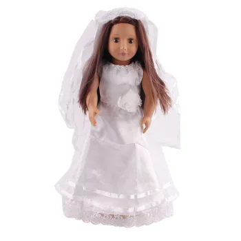 18 colių Mergaičių lėlės drabužiai Princesė balta vestuvinė suknelė + šalikas Amerikos naujas gimęs sijonas žaislai tinkami 43 cm kūdikių lėlės c87