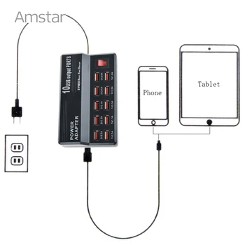 Amstar 60W USB Įkroviklis 10-Uostai, 5V/12A Su Jungikliu, USB Telefono Kroviklis Adapteris, skirtas 