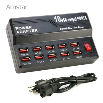 Amstar 60W USB Įkroviklis 10-Uostai, 5V/12A Su Jungikliu, USB Telefono Kroviklis Adapteris, skirtas 