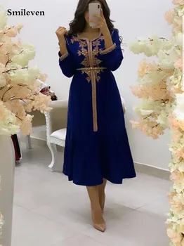 Smileven Juoda Maroko Kaftan Oficialų Vakarinę Suknelę Aukso Nėrinių Appliques Arabų Musulmonų Suknelė Dubajus Ypatinga Proga Suknelės