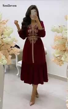 Smileven Juoda Maroko Kaftan Oficialų Vakarinę Suknelę Aukso Nėrinių Appliques Arabų Musulmonų Suknelė Dubajus Ypatinga Proga Suknelės