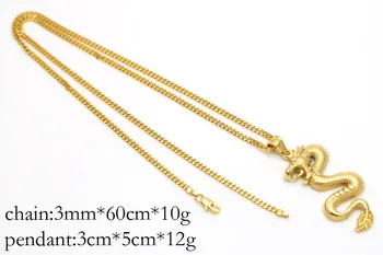 ZIDOM Aukso spalvos Vintage pakilti į dangų kinų drakonas totem Užpildyti Pasisekė pakabukas necklace24