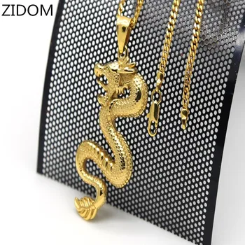 ZIDOM Aukso spalvos Vintage pakilti į dangų kinų drakonas totem Užpildyti Pasisekė pakabukas necklace24