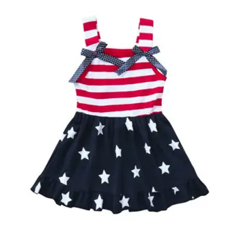 Liepos 4-osios Bamblys Baby Girl Dress Amerikos Vėliavos Žvaigždžių Dryžuotas Vasaros Sundress Amerikos Vėliavos Žvaigždžių Dryžuotas Sūpynės Sundress