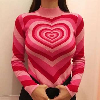 2020 Moterų megztinis mielas Naujų Saldus mielas Retro Trumpas puloveriai Dalelių Megztiniai Megztinis gradientas rožinė širdis džemperis moterims SW95