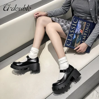 U-DVIGUBAI Moterų Batai Japonų Stiliaus Lolita Batai Moterims Derliaus Minkštas Aukšto Kulno Platforma batai Kolegijos Studentas, Mary Jane bateliai