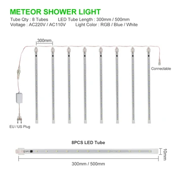 30/50cm Lauko LED String Žibintai Meteoras Dušas Lietaus 8 Vamzdžiai LED Pasakų Šviesos Vandeniui Už Medžio Sodo Puošmena Holilady Lempos