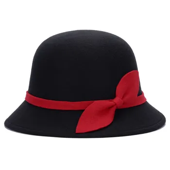 2019 naujas 7 spalvų moterys skrybėlę bowknot Fedoras bžūp Baseine dome vilnoniai audiniai skrybėlę moterų medžiaga Baseino bžūp nemokamas pristatymas