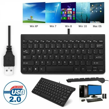 78 Klavišai Mini Slim Wired Keyboard USB Vandeniui PC Desktop Laptop Mac Knyga, Kompiuterių 2.0 Ultra Plonas Klaviatūros Naujas