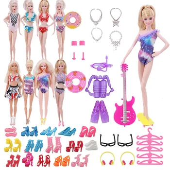 40 Straipsnis/Set Lėlės Priedai=10 Vnt Lėlės Bikini Drabužius+2Glasses+4 Karoliai+3Lifebuoy+15 Porų Batų Ir Kitų Barbie Lėlės