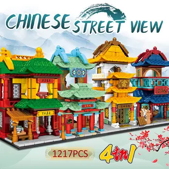 Miestas Kūrėjas Kinų Stiliaus Senosios Street view arbatos pėstininkas parduotuvė Statybos Blokus 